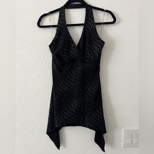 Charlotte Russe Halter Top Black Striped Glitter Handkerchief Hem Vintage Y2K